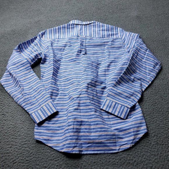 Frank & Oak Striped Button Shirt Blue Mens S Small Long Sleeve - Picture 4 of 7
